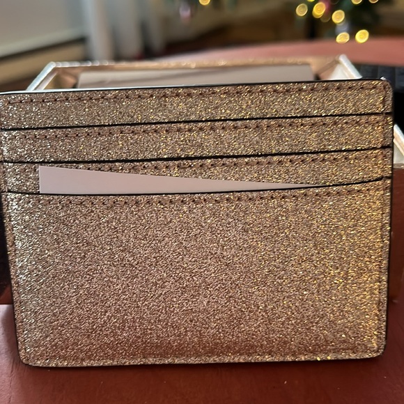 NWT Kate Spade gold glitter card holder in box - Picture 8 of 10